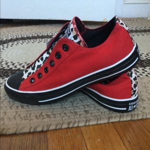 Converse red with leopard tongue